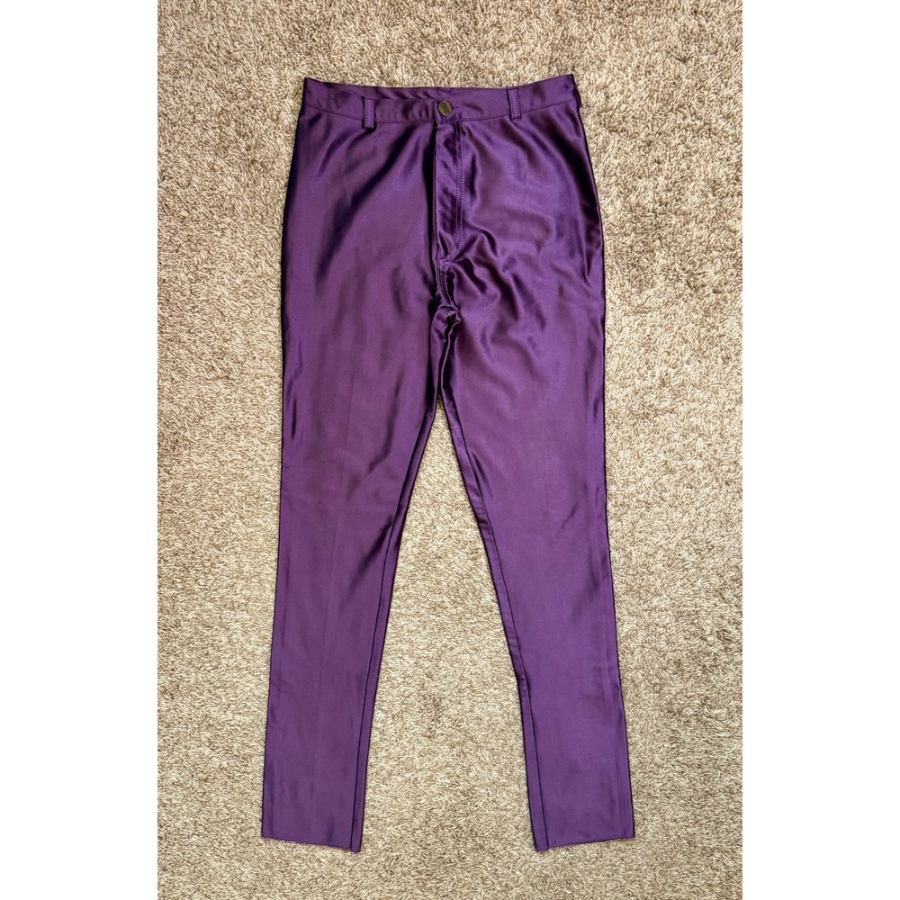 Vintage JouJou Purple Disco Pants High Waisted Satin Slim Trousers Size 11/12